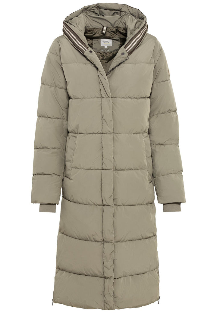 camel active Damen Langer Puffermantel aus recyceltem Polyester 38 Grün, 38 Grün