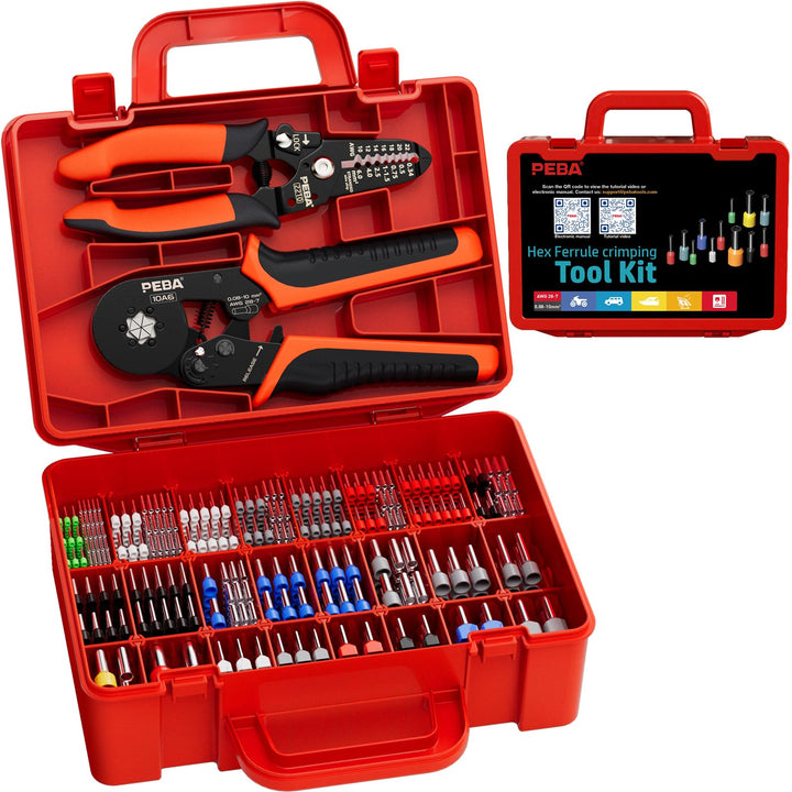 PEBA Crimpzange Set Sechskant mit Abisolierzange, Aderendhülsenzange 0,08–10 mm², 33 Grössen Aderend