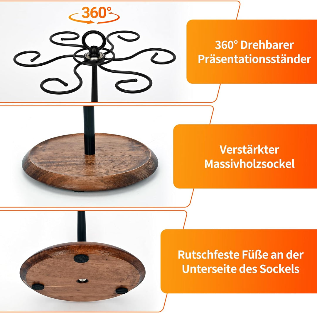 ohbien 360 Grad Drehbares Medaillenhalter Medaillen Aufhänger Holz für über 30+ Medaillen, Ohne Bohr