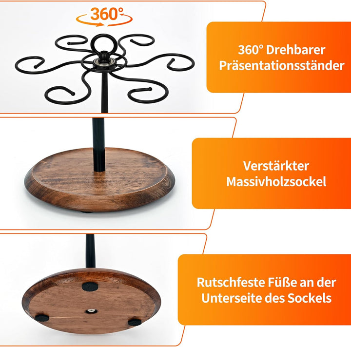 ohbien 360 Grad Drehbares Medaillenhalter Medaillen Aufhänger Holz für über 30+ Medaillen, Ohne Bohr