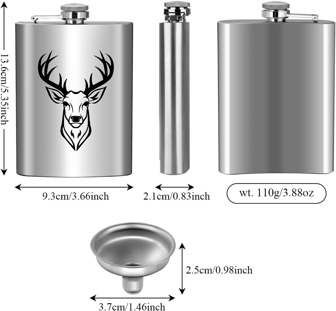 8oz/237ml Edelstahl Flachmann, Taschenflasche, mit Trichter und Grusskarte, Geschenkbox, Schwarz Hir