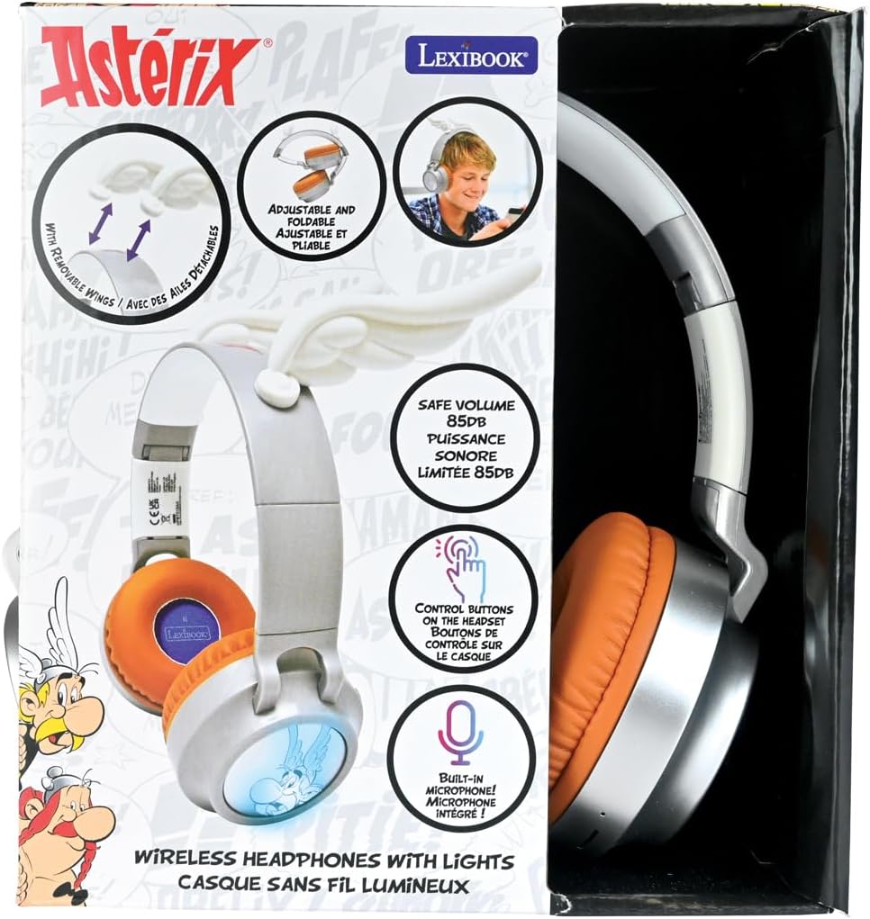 Lexibook, Astérix, Faltbarer Bluetooth®- und kabelgebundener Leucht-Headset mit 3D-Design aus dem As