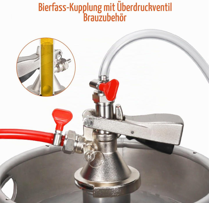 Zapfkopf Kegverschluss Typ A G5/8 Gewinde Keg Zapfanlage mit Überdruckventil, 304 Edelstahl Brauen B