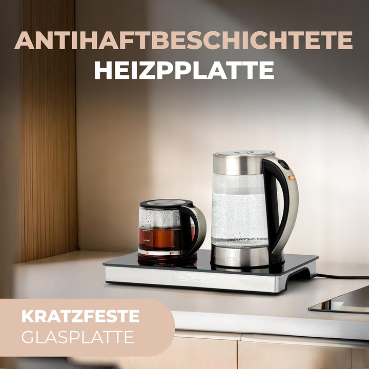 ProfiCook® Tee und Kaffeestation in Einem | 1,7 Liter hitzebeständiger Wasserkocher | Teekanne aus G