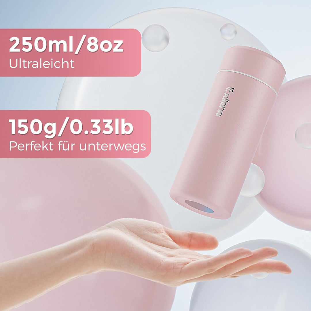 【Upgrade-Version】Exllena Mini Thermosflasche 250ml mit Edelstahl-Deckel, Trinkflasche Klein Doppelwa