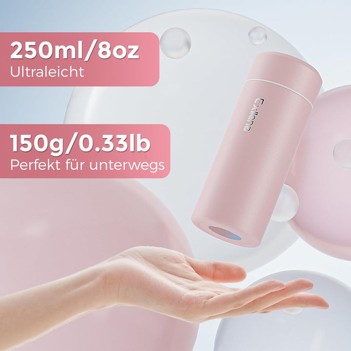 【Upgrade-Version】Exllena Mini Thermosflasche 250ml mit Edelstahl-Deckel, Trinkflasche Klein Doppelwa