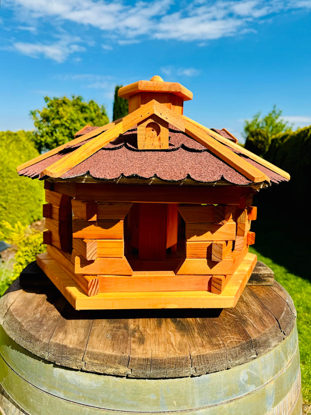 handgefertigtes Sechseck Vogelhaus aus Holz wetterfest M - XXL mit und ohne Ständer I Futterhaus I F