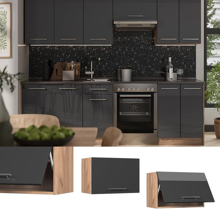 Vicco Hängeschrank Fame-Line, Anthrazit Hochglanz/Goldkraft Eiche, 60 cm | zur Kombination mit weite