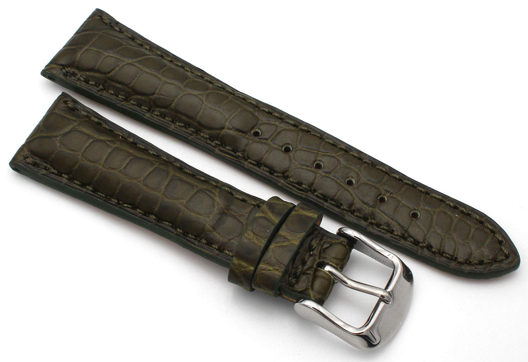 20mm XS Damenlänge Echt Alligator Vintage hangemacht in Deutschland Uhrenarmband Olive
