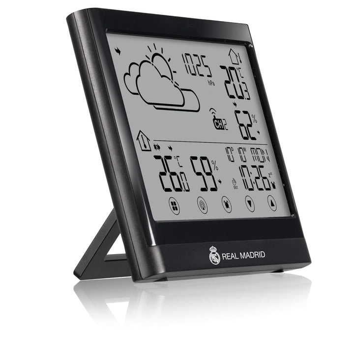 Real Madrid Wetterstation mit Aussensensor, Touch-Display, Frostwarnung, DCF-Signal, Weiss