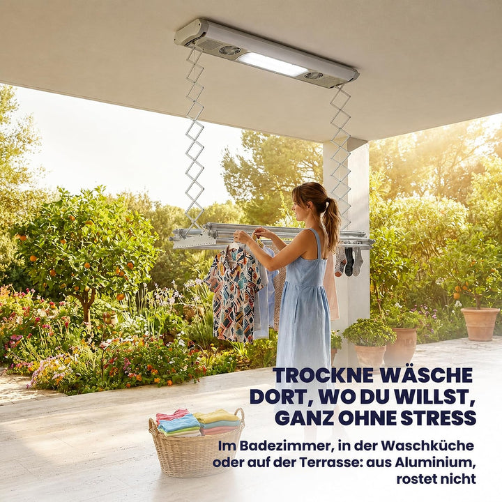 Foxydry Air, Elektrischer Wäscheständer für Wand und Decke mit Ventilator und Fernbedienung, aus Alu