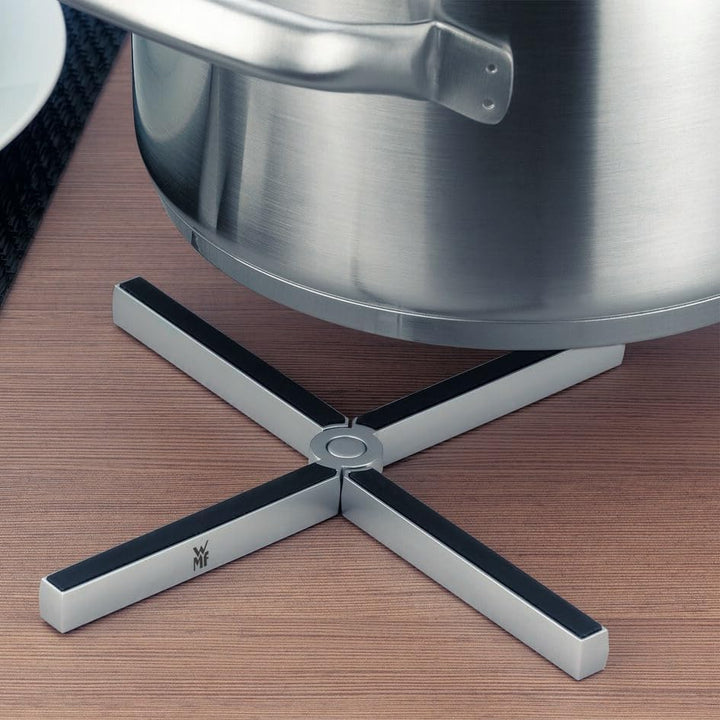 WMF MisterX Topfuntersetzer klappbar 19 x 19 cm, Cromargan Edelstahl mattiert, Silikonauflage, Topf