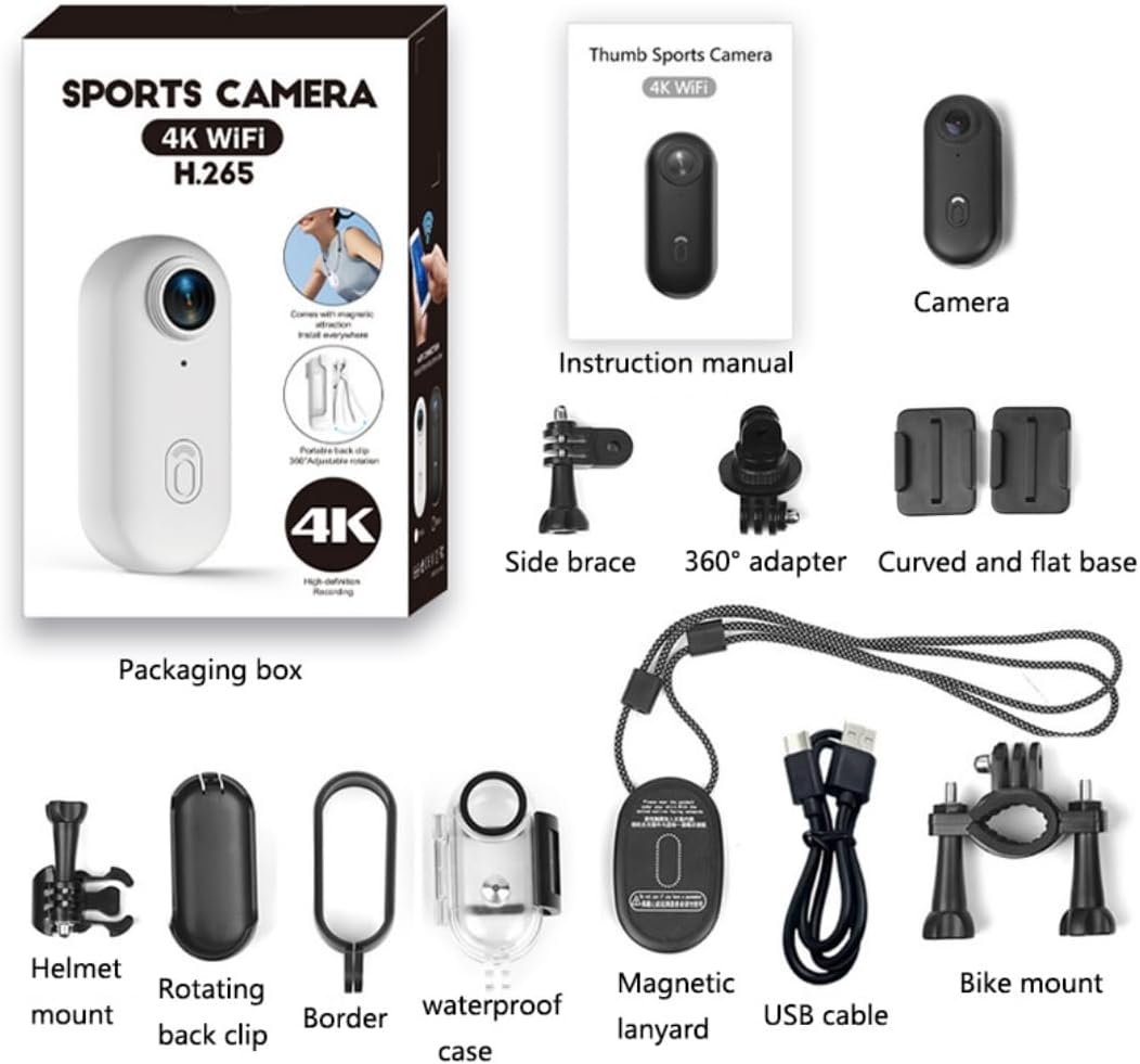 Mini-Sportkamera, 4 K, tragbar, POV, 120 ° Weitwinkel, Sportkamera mit Clip hinten, 360 °, Audio- un