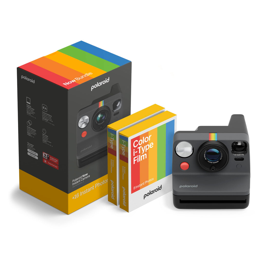 Polaroid - Now Gen 3 - Sofortbildkamera - Bundle Kamera + Farbfilm (16 Fotos) Schwarz (6560) Schwarz