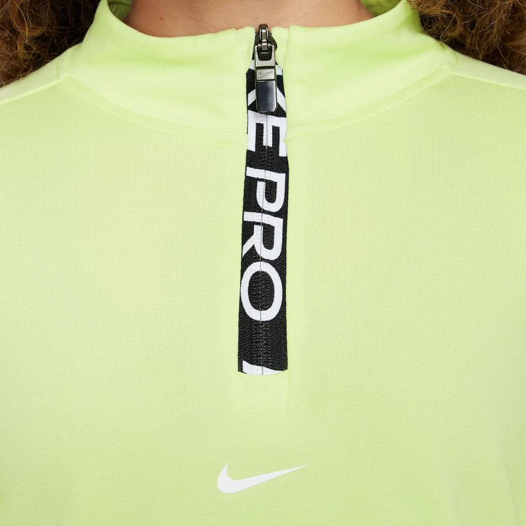 Nike Pro Dri-FIT Longsleeve mit Halbreissverschluss für Mädchen, FN9025 Lt Lemon Twist/White 12-13 J