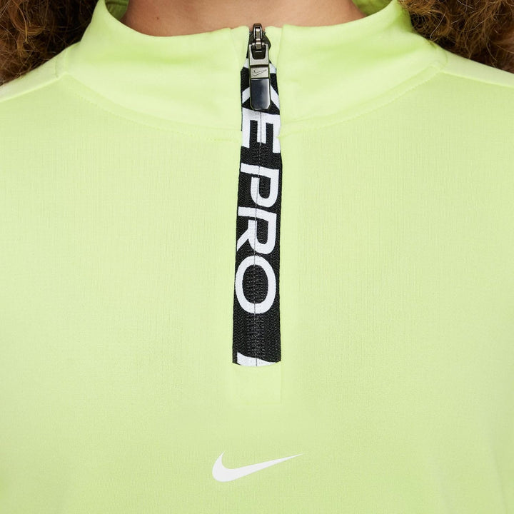 Nike Pro Dri-FIT Longsleeve mit Halbreissverschluss für Mädchen, FN9025 Lt Lemon Twist/White 12-13 J
