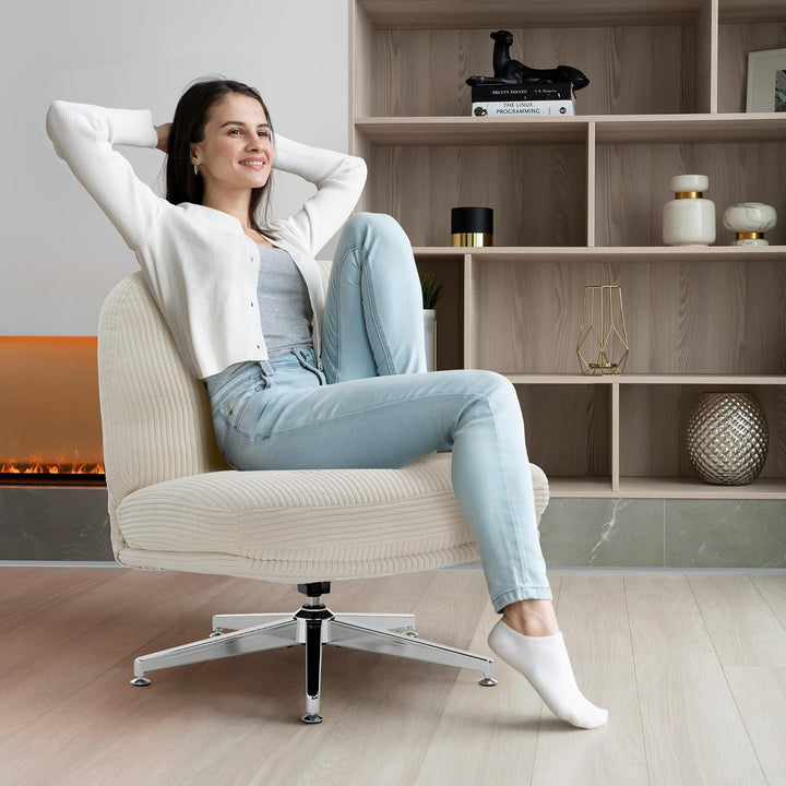 IWMH Bürostuhl ohne Armlehne, Sessel Wohnzimmer mit gekreuzten Beinen, Ergonomischer Drehstuhl mit E