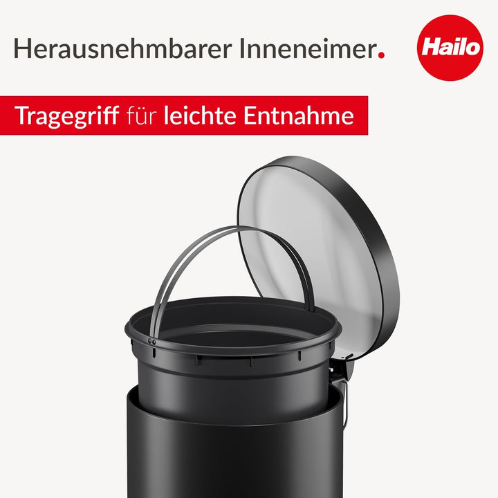 Hailo Selekta by runder Tretmülleimer mit Soft Close Deckel - 20L Fassungsvermögen - herausnehmbarer