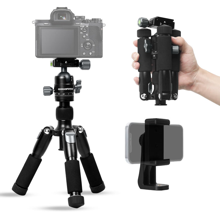 CAMBOFOTO Mini Stativ Kamera 52cm aus Aluminium mit 360° Kugelkopf | Tripod für Kamera und Smartphon