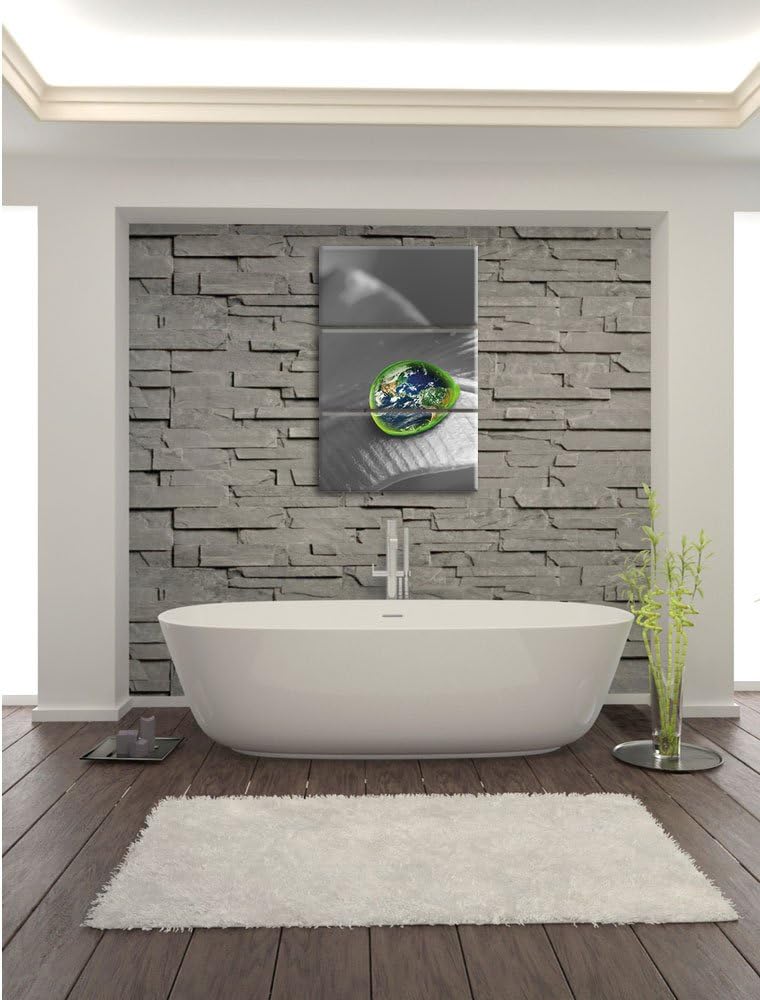 Pixxprint Erde in einem Tautropfen auf Blatt 3-Teiler Leinwandbild 120x80 Bild auf Leinwand