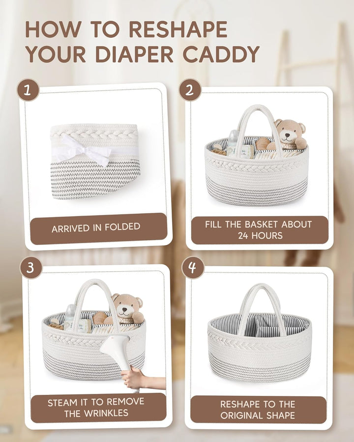 Maliton Wickeltisch Organizer，Baby Organizer Korb，Aufbewahrungskorb für den Wickeltisch，Windel Caddy