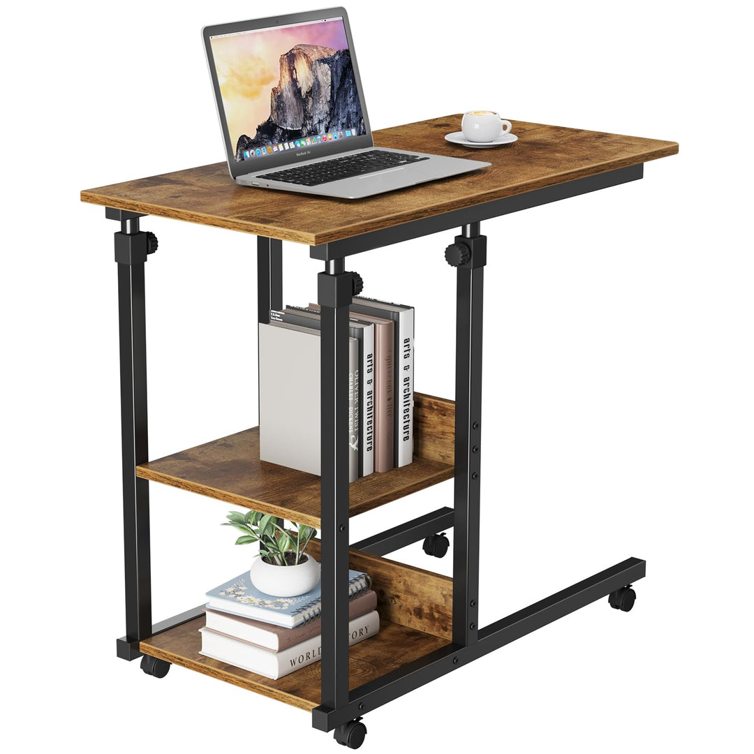 Dripex Schreibtisch Beistelltisch mit Rollen Laptoptisch Höhenverstellbar, aus Holz, Sofatisch Nacht