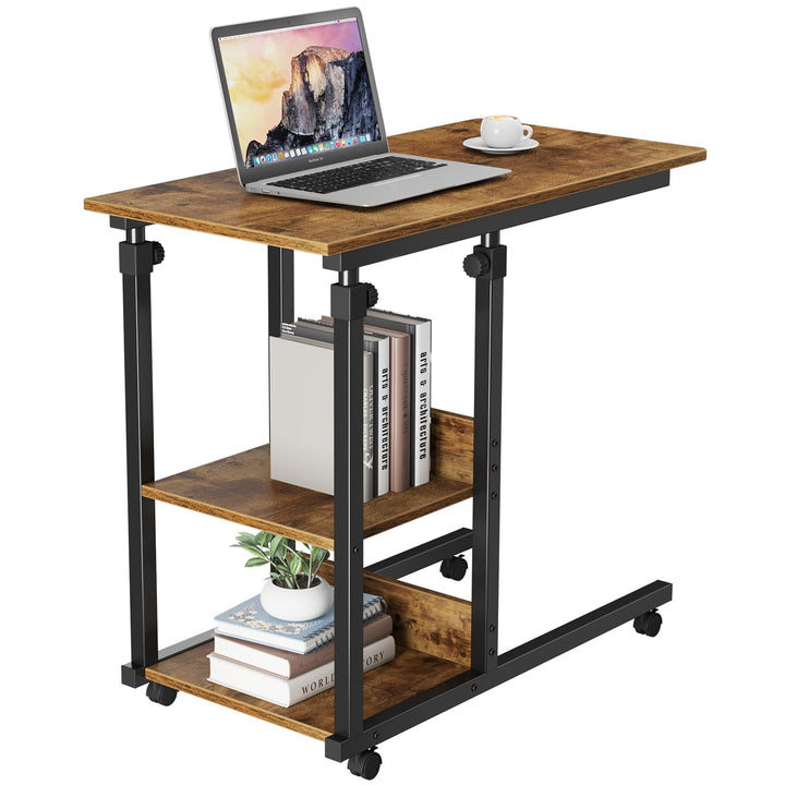 Dripex Schreibtisch Beistelltisch mit Rollen Laptoptisch Höhenverstellbar, aus Holz, Sofatisch Nacht