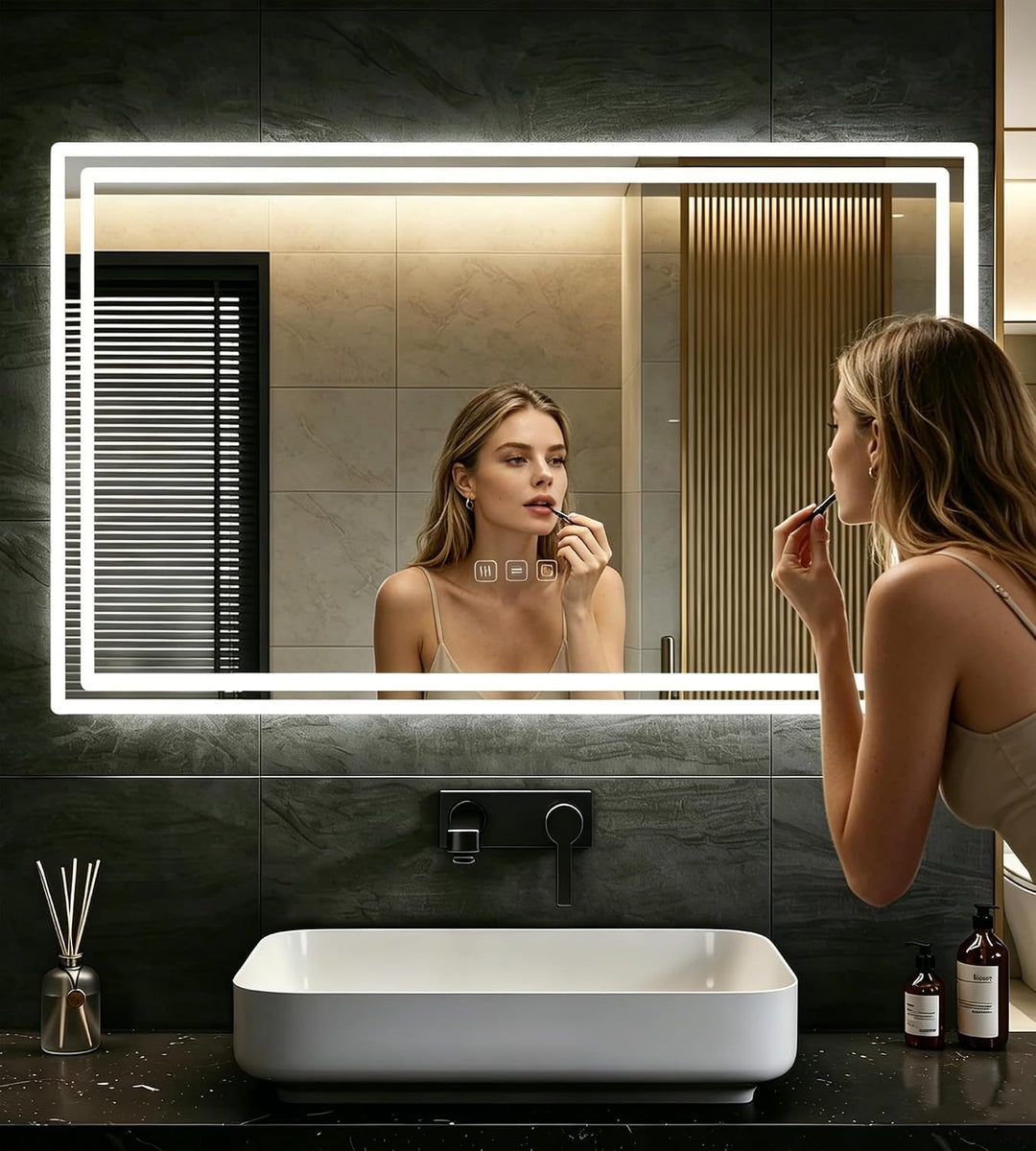 SVNR Badezimmer Spiegel 120x60cm | Spiegel Bad mit Beleuchtung, 3-Tasten-Touchbedienung, 3 Lichtfarb