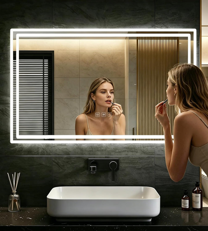 SVNR Badezimmer Spiegel 120x60cm | Spiegel Bad mit Beleuchtung, 3-Tasten-Touchbedienung, 3 Lichtfarb