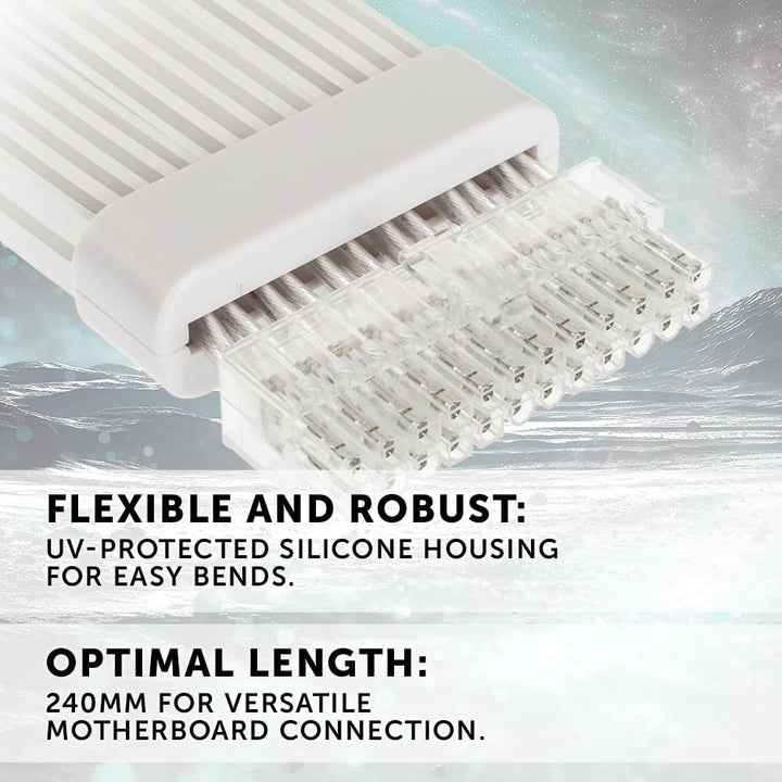 KOLINK Umbra Radiant 24-Pin Mainboard-Verlängerungskabel, 240mm Länge, ARGB-LEDs, UV-geschütztes Sil