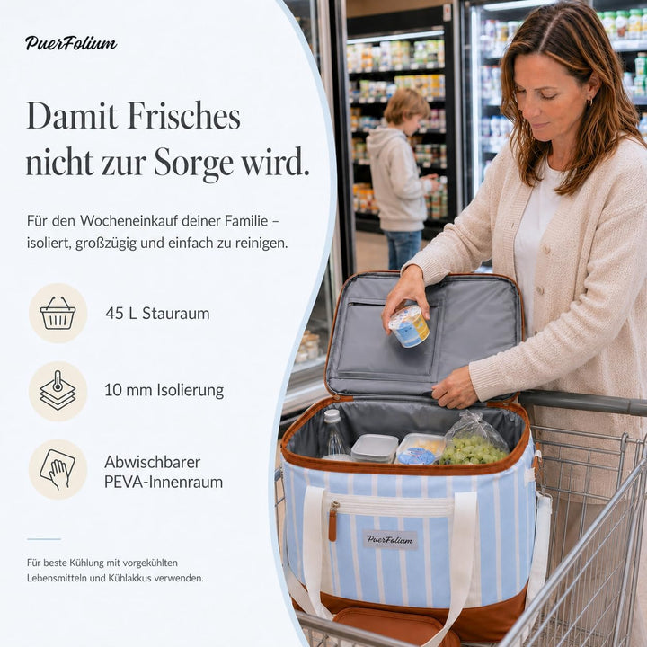 Kühltasche 45L Gross Faltbar XXL Wasserdicht Tragbar Mit Oberklappe Für Strand Camping Auto Picknick