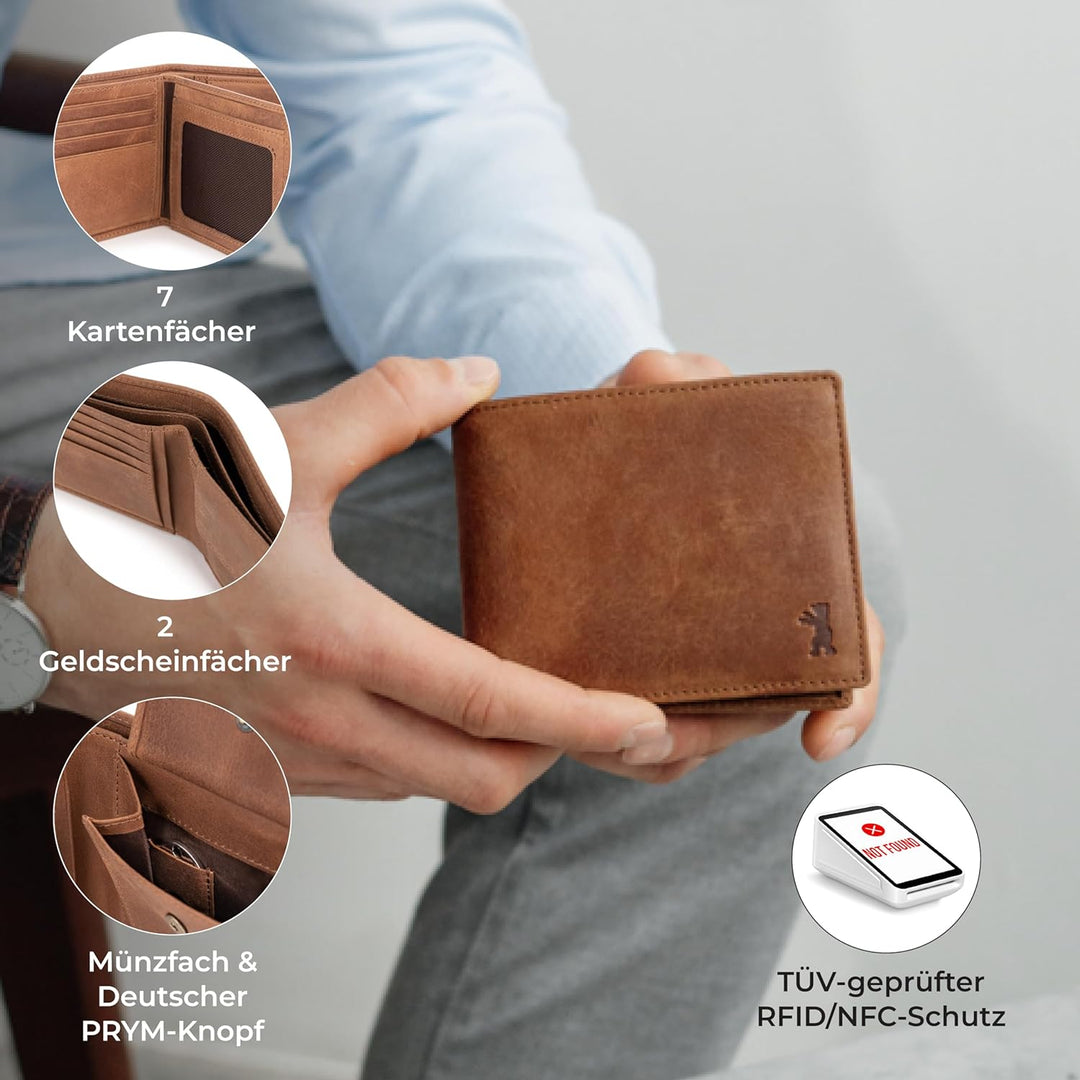 Berliner Bags Vintage Geldbörse, Portmonee aus Leder, Geldbeutel mit TÜV-geprüftem RFID-Schutz, für