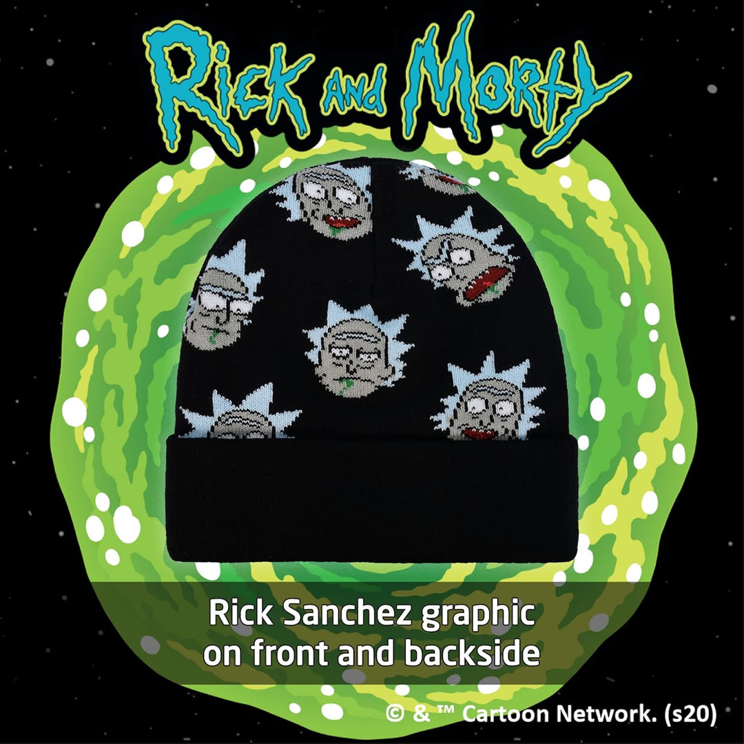 Concept One Unisex-Erwachsene Morty Logo and Rick Sanchez Head Knitted Cuff Beanie-Mtze, schwarz, Ei