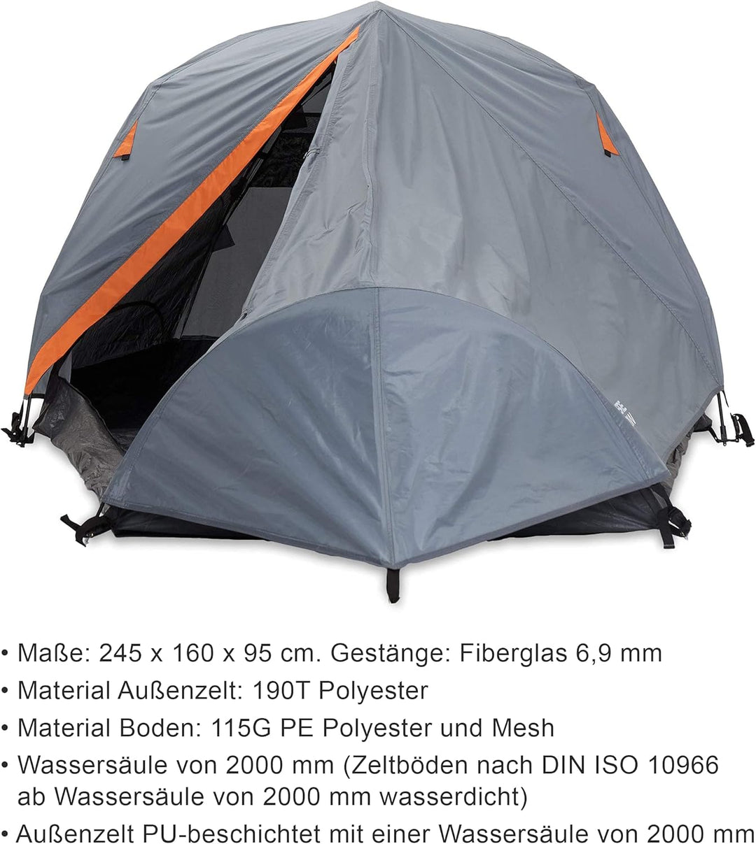 Lumaland Where Tomorrow 2-Personen-Kompakt-Zelt - Pop Up Wurfzelt Trekkingzelt - 245x160x95 cm - Cam