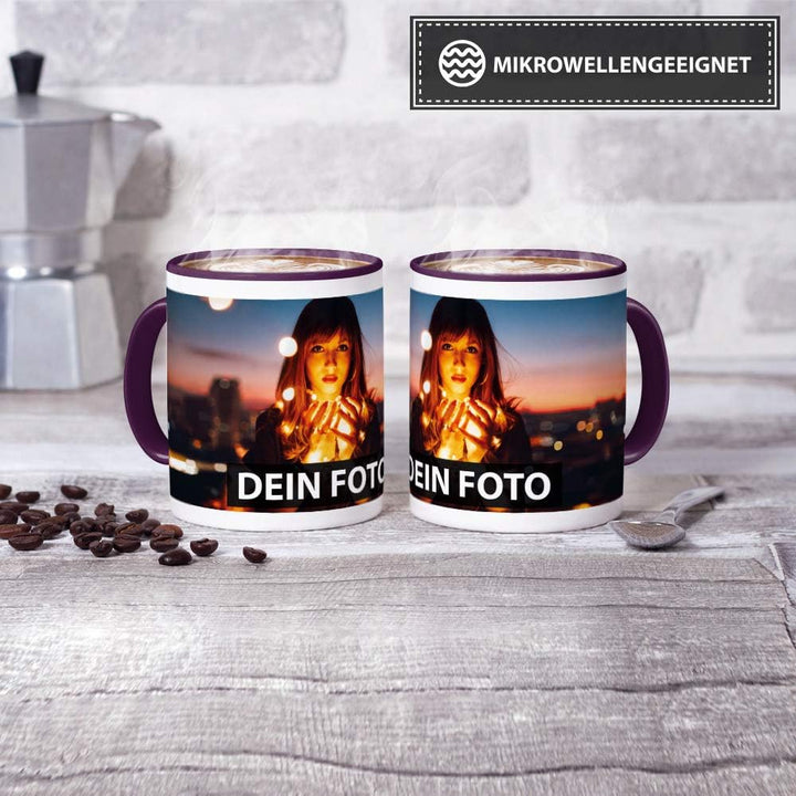 Foto-Tasse zum selbst gestalten mit Foto und Text/mit individuellen Druck in Profiqualität/Personali