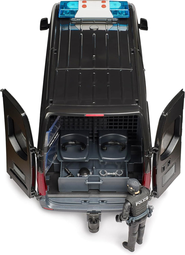 bruder 02685 - MB Sprinter Police Special Forces mit bworld Figur | Inklusive Light &amp; Sound Modul, P