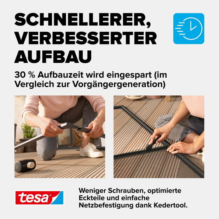 tesa INSECT STOP Aluminium-Rahmen Fliegengitter Tür 120 x 240 cm Anthrazit | Langlebiges Fliegengitt