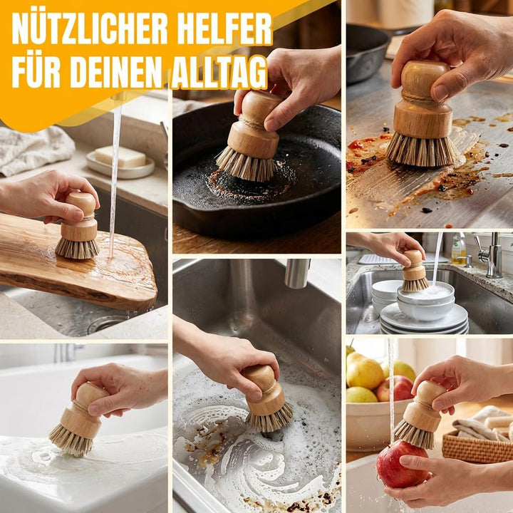6 Stück Handflächenbürste Spülbürste Holz Rund