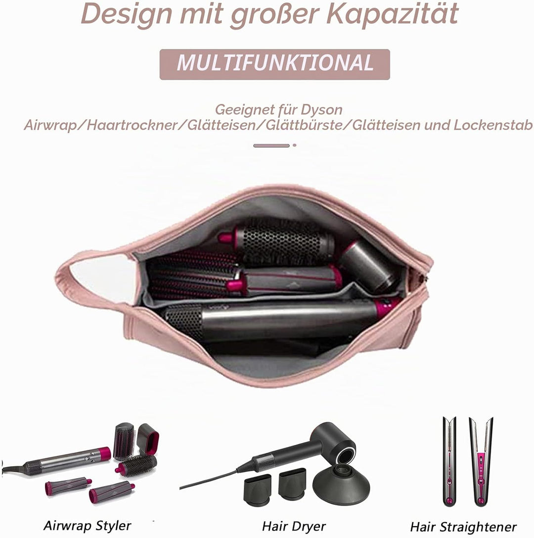 Reisetasche für Dyson Airwrap Long/Supersonic Haartrockner & Zubehör (PU-Leder Wasserdichter-Rosa),