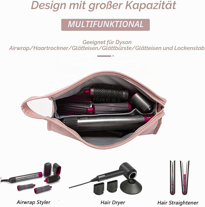 Reisetasche für Dyson Airwrap Long/Supersonic Haartrockner & Zubehör (PU-Leder Wasserdichter-Rosa),