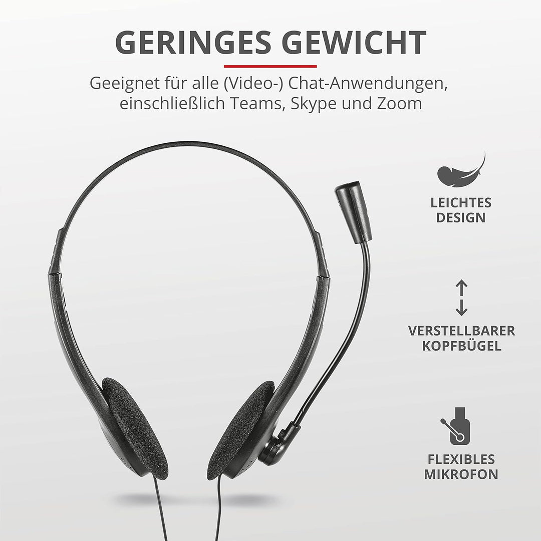 Trust Trino HD Webcam mit Mikrofon, 1280 x 720, 30 FPS & 21665 Primo Headset für PC und Laptop schwa