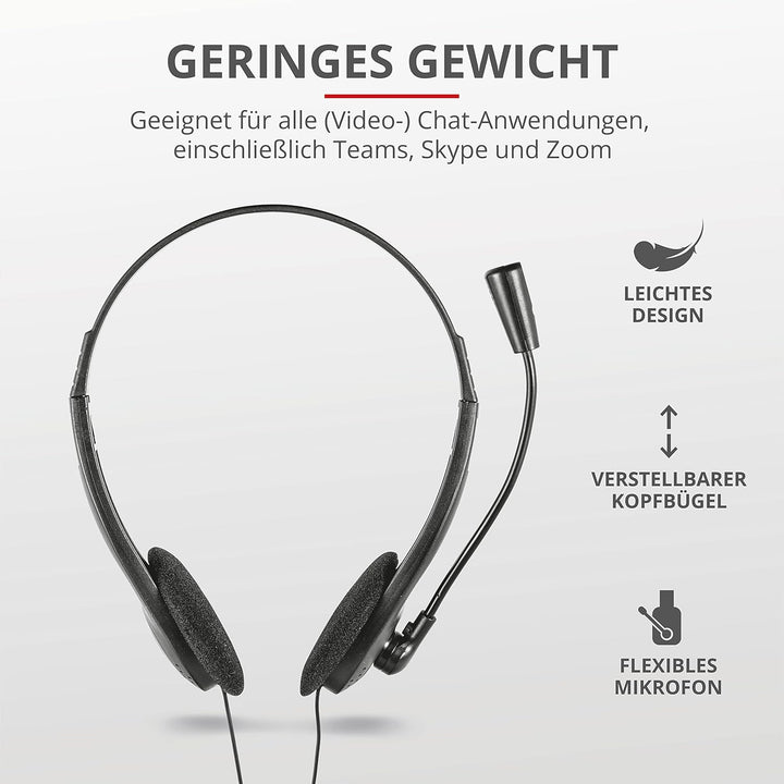 Trust Trino HD Webcam mit Mikrofon, 1280 x 720, 30 FPS & 21665 Primo Headset für PC und Laptop schwa