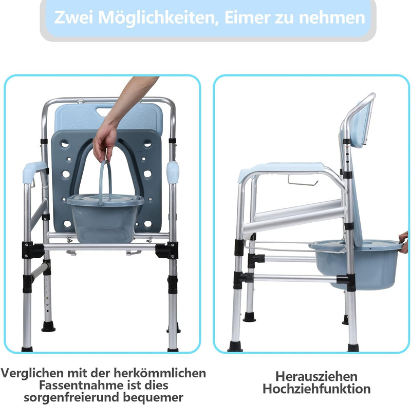 Ikodm Toilettenstuhl Höhenverstellbar Antirutschenden WC-Stuhl inkl. gepolsterter Sitzplatte und Toi