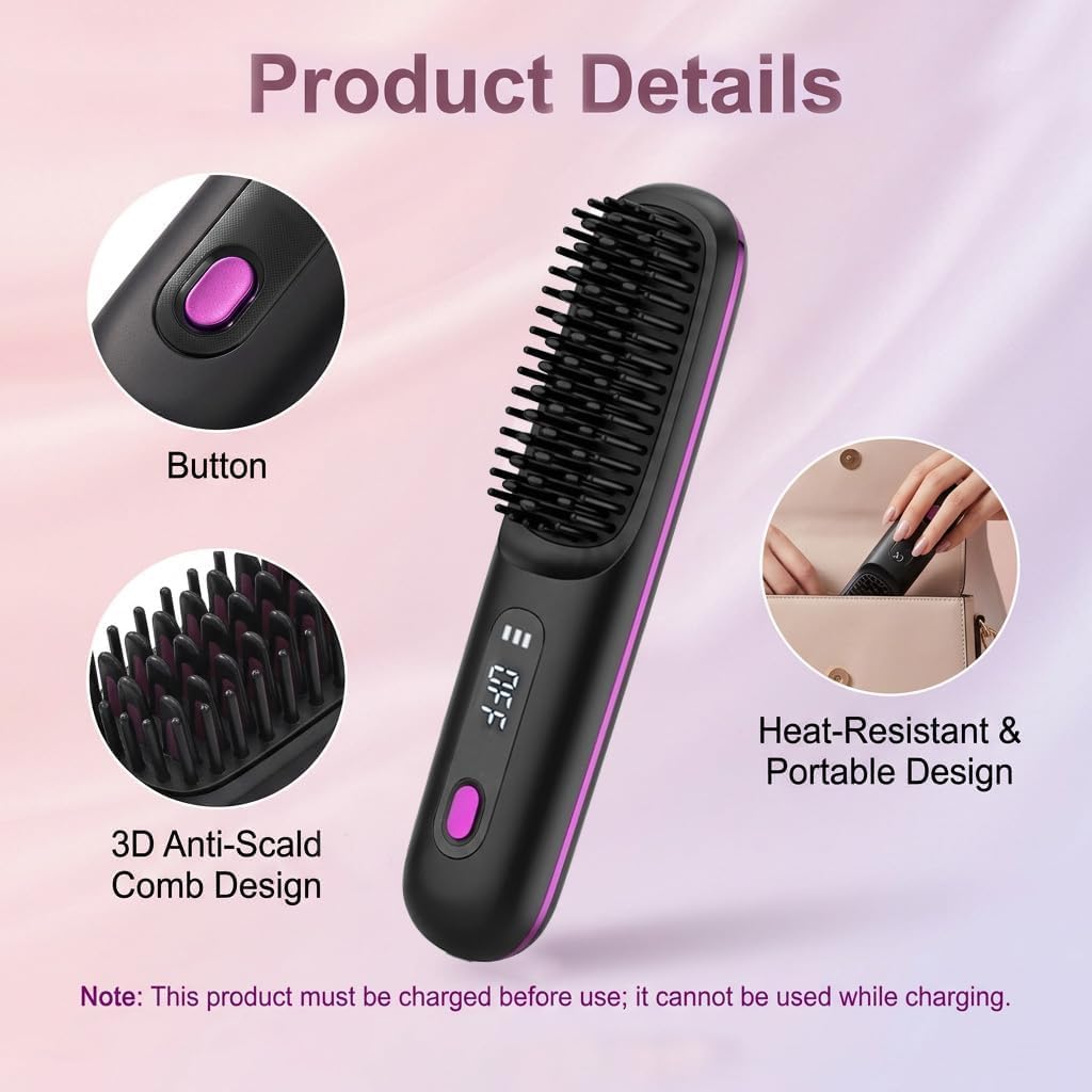 Stylingbürste für kurze Haare Kabellos Haarglätter Bürste Haarbürste Elektrische Ionen Haarbürste fü