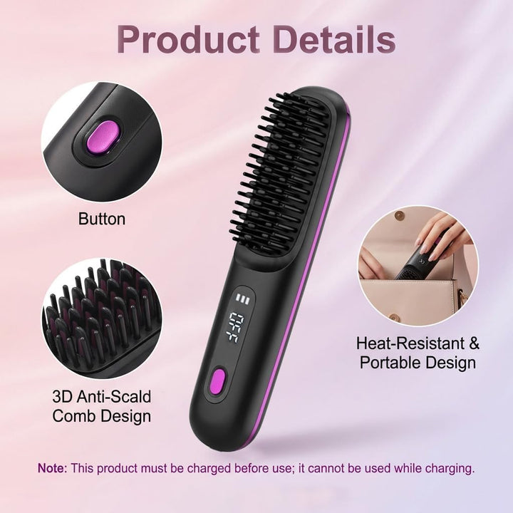 Stylingbürste für kurze Haare Kabellos Haarglätter Bürste Haarbürste Elektrische Ionen Haarbürste fü