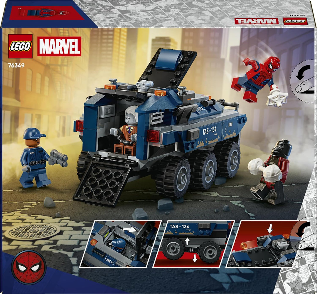 LEGO | Marvel Spider-Man Jagt den Gefängnistransporter - Superhelden Spielzeug mit gepanzertem Fahrz