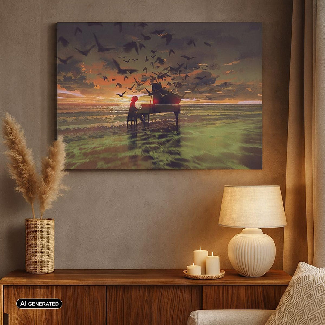 Bilder auf Leinwand 100x70cm Leinwandbild mit Rahmen Klaviermusik Gross Wanddeko Bild Schlafzimmer K