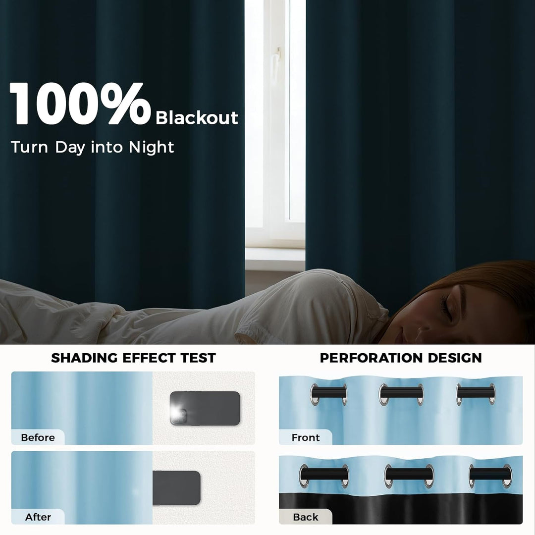 MRTREES 100% Verdunklungsvorhänge Vorhang Schlafzimmer Blickdicht Blau Gardinen mit Ösen 2er Set 245