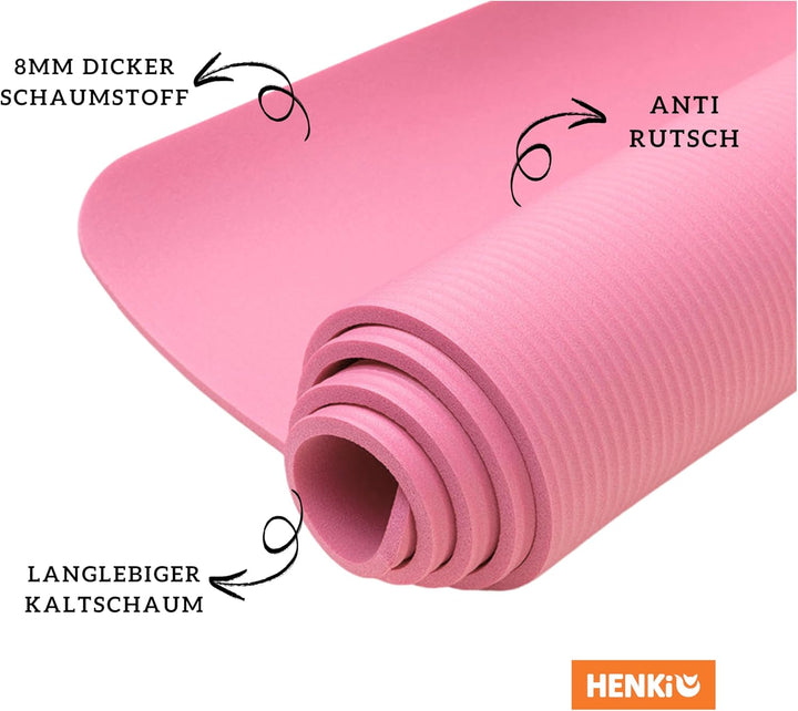 Fitnessmatte | Yogamatte | rutschfest | 183x61cm XXL | 0,8cm hoch | Gelenkschonende Gymnastikmatte |
