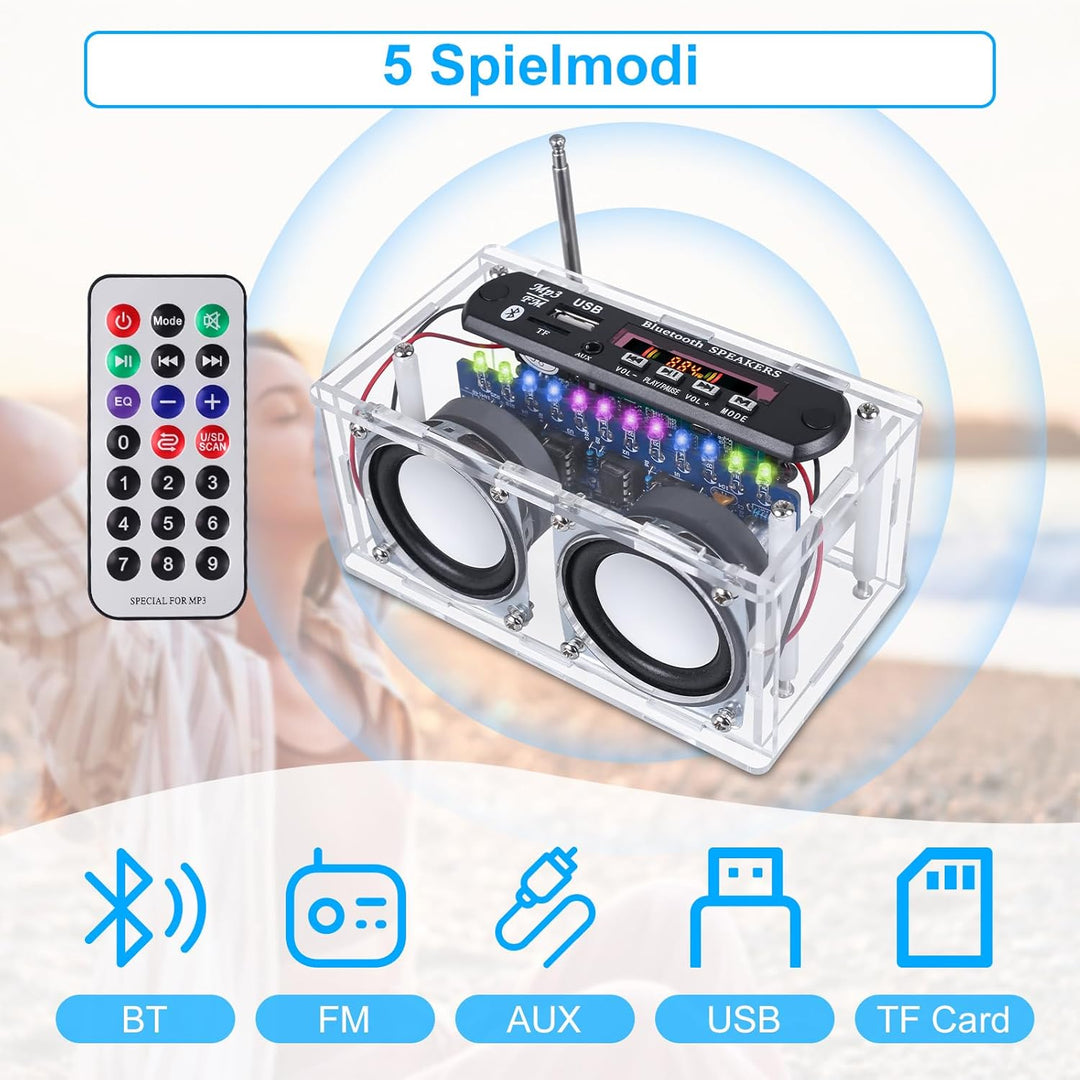 DONGKER DIY Elektronik Lautsprecher Löten Bausatz Bluetooth Kit mit FM Radio, Mini Heimstereo Sound